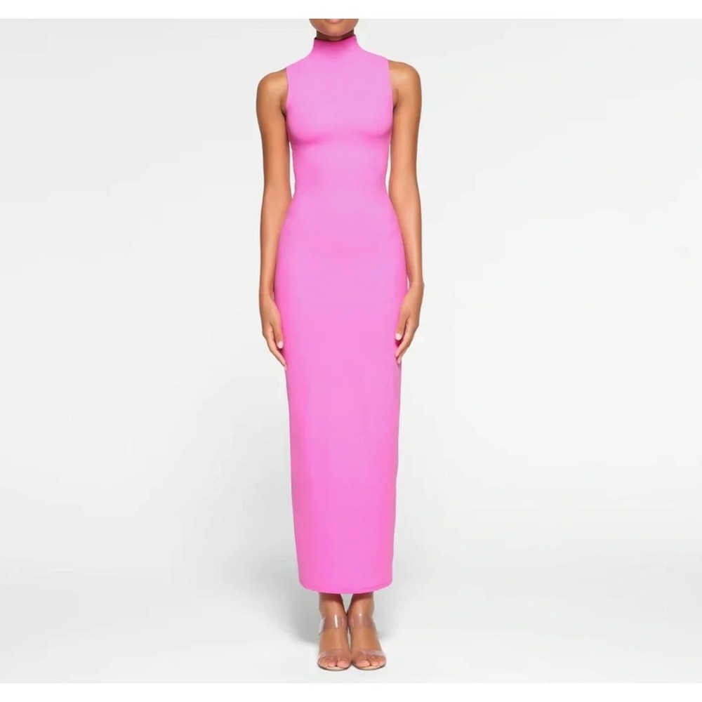 SKIMS Everybody Mock Neck Sleeveless Dress in Neon Orchid